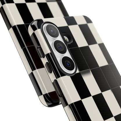 Checkerboard Tough Phone Case — Classic Black & Cream Grid Protective Cover