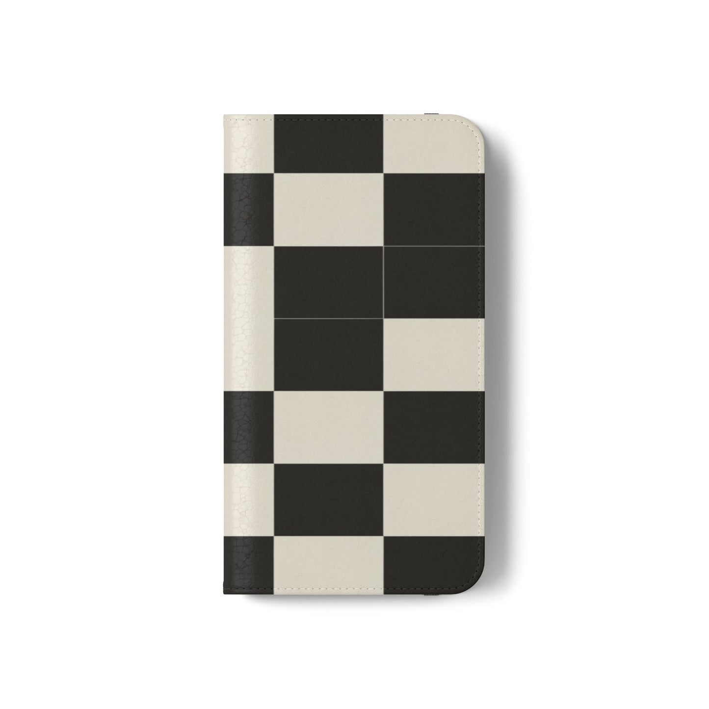Checkered Flip Phone Case – Black & Cream Retro Grid Wallet Case