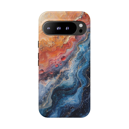 Marbled Galaxy Tough Phone Case — Abstract Blue & Coral Protective Cover