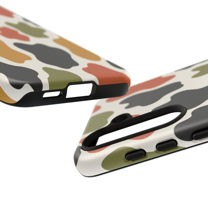 Camouflage Pattern Tough Phone Case – Retro Olive, Rust & Mustard Protective Cover
