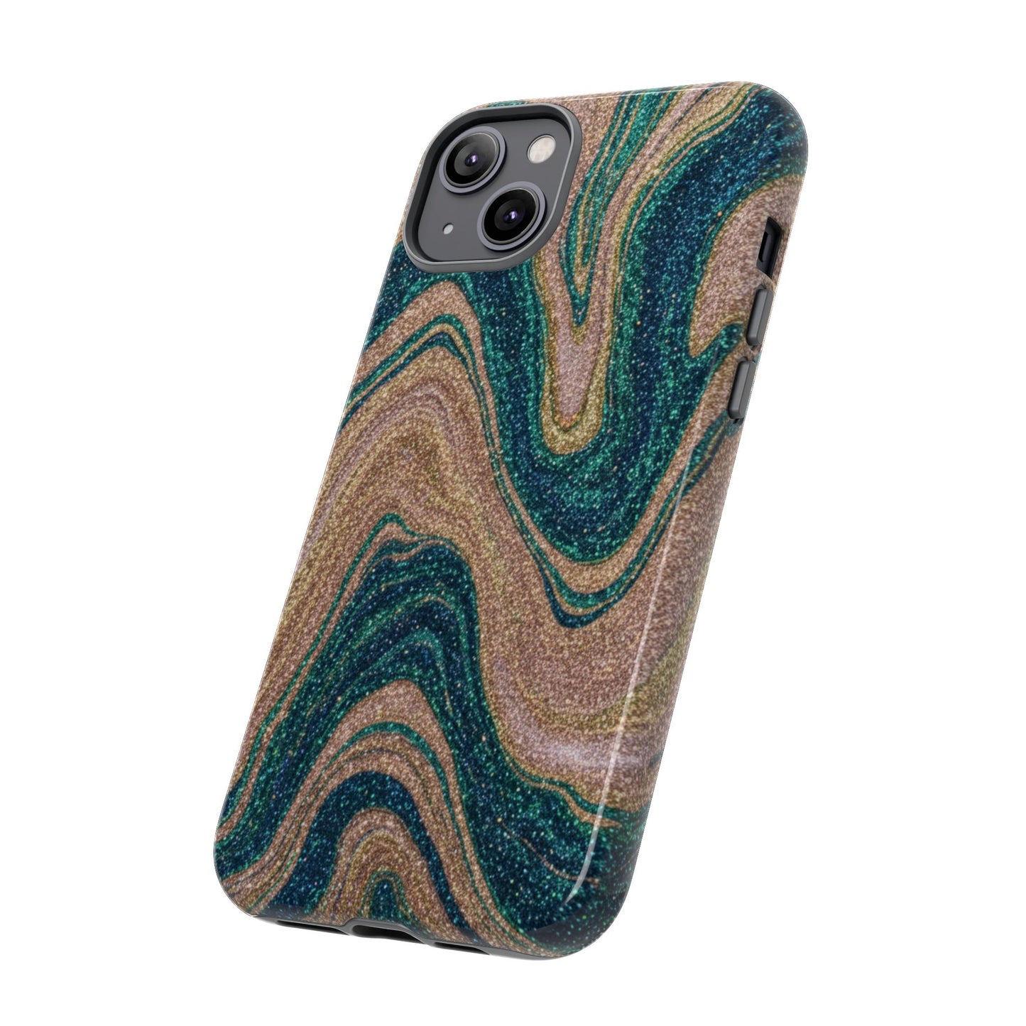 Marbled Teal & Gold Phone Case — Glitter Swirl Tough Case