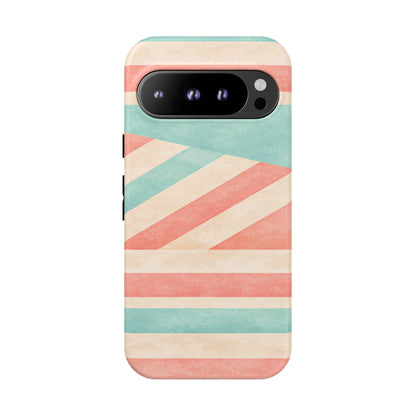 Pastel Stripes Tough Phone Case – Retro Coral & Teal Protective Cover