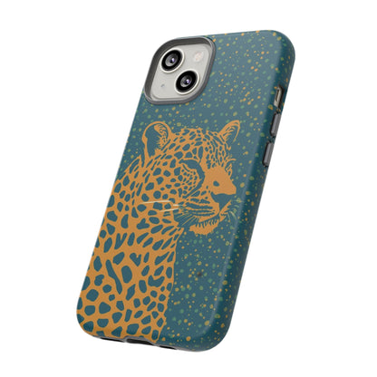 Leopard Spotlight Phone Case — Teal Gold Animal Print Protective Cover