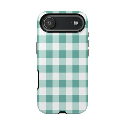 Mint Green Buffalo Check Tough Phone Case — Durable Plaid Protective Cover
