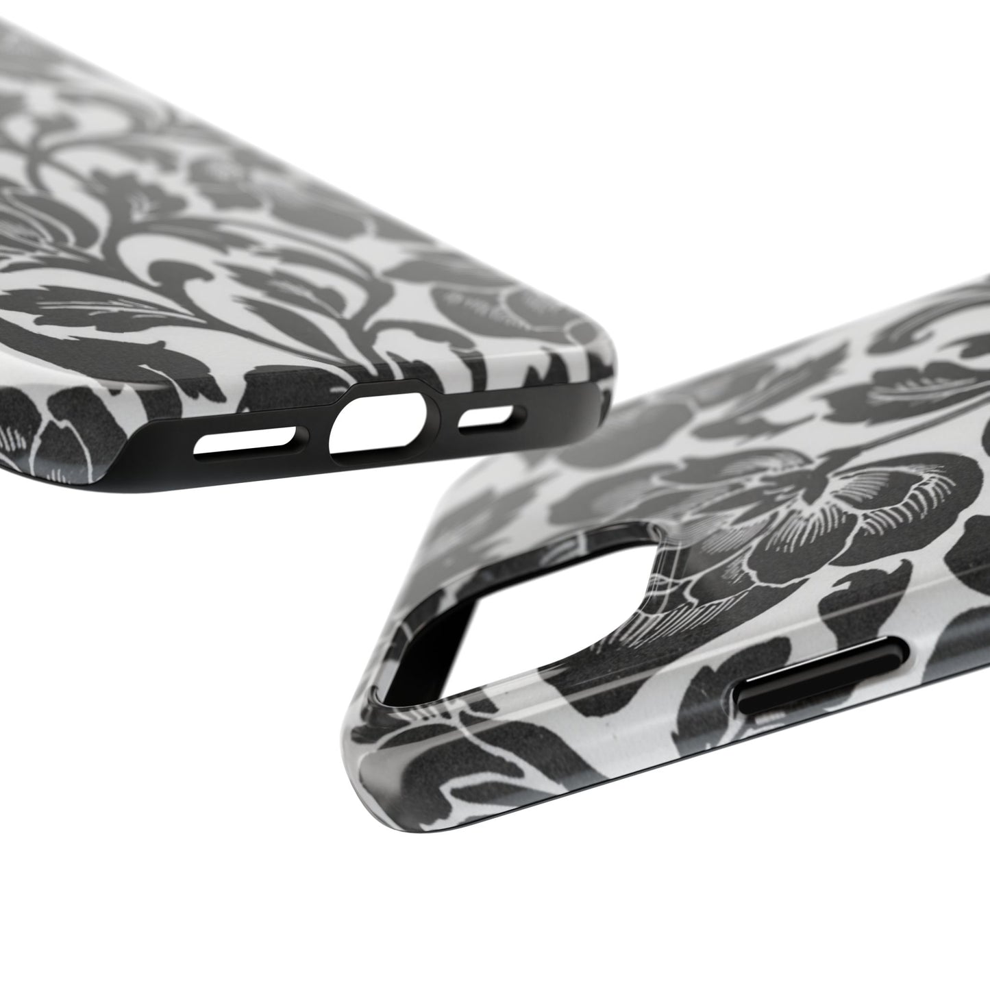 Tough Phone Case — Black & White Vintage Floral Protective Cover