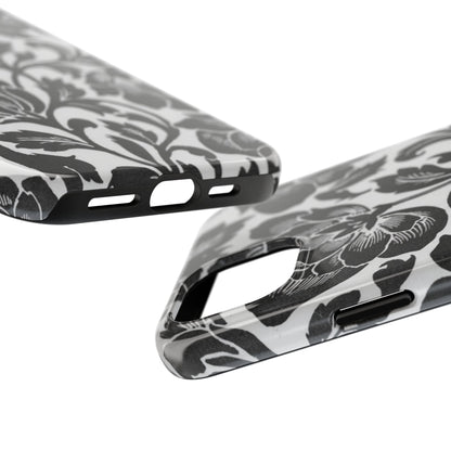 Tough Phone Case — Black & White Vintage Floral Protective Cover