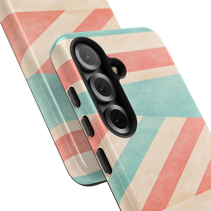 Pastel Stripes Tough Phone Case – Retro Coral & Teal Protective Cover