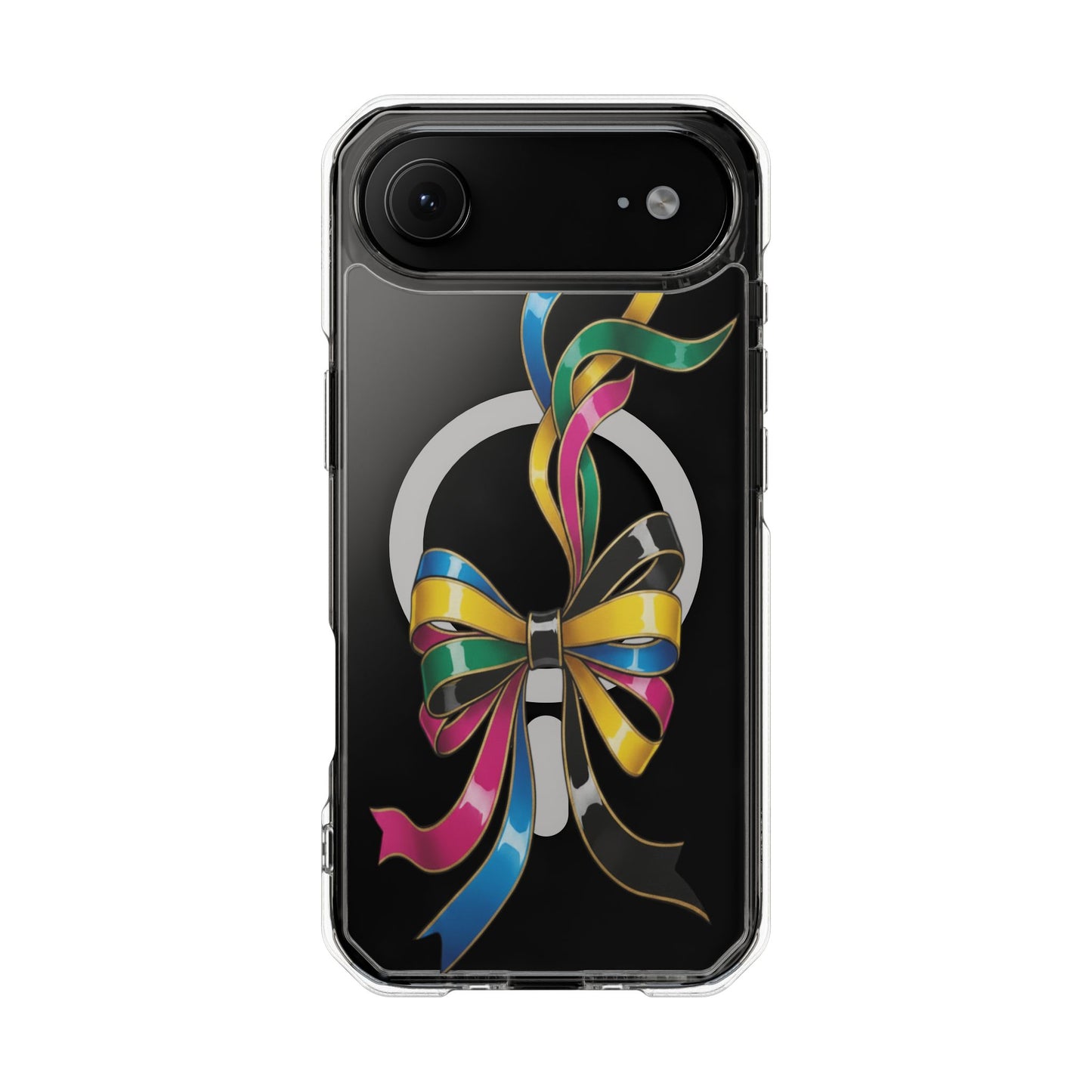 Clear Magnetic Phone Case — Colorful Ribbon Bow Design