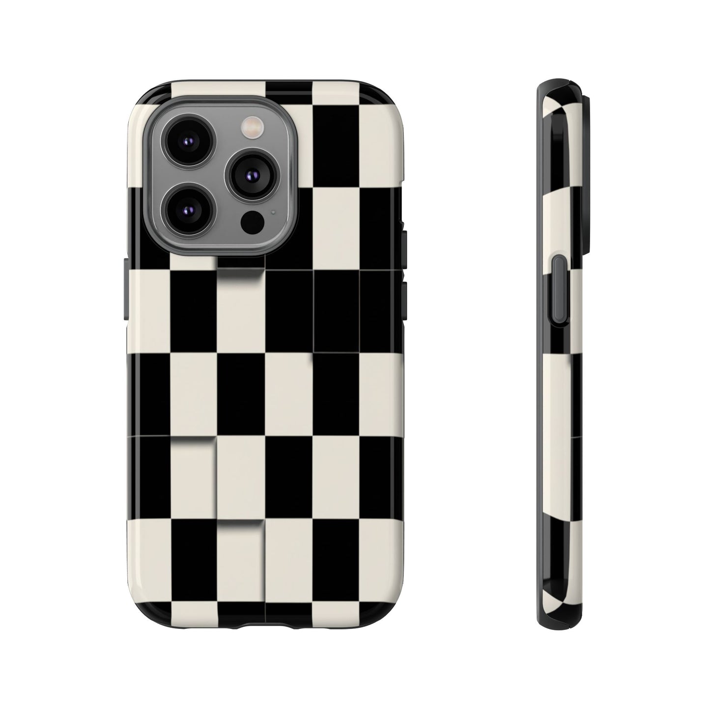 Checkerboard Tough Phone Case — Classic Black & Cream Grid Protective Cover