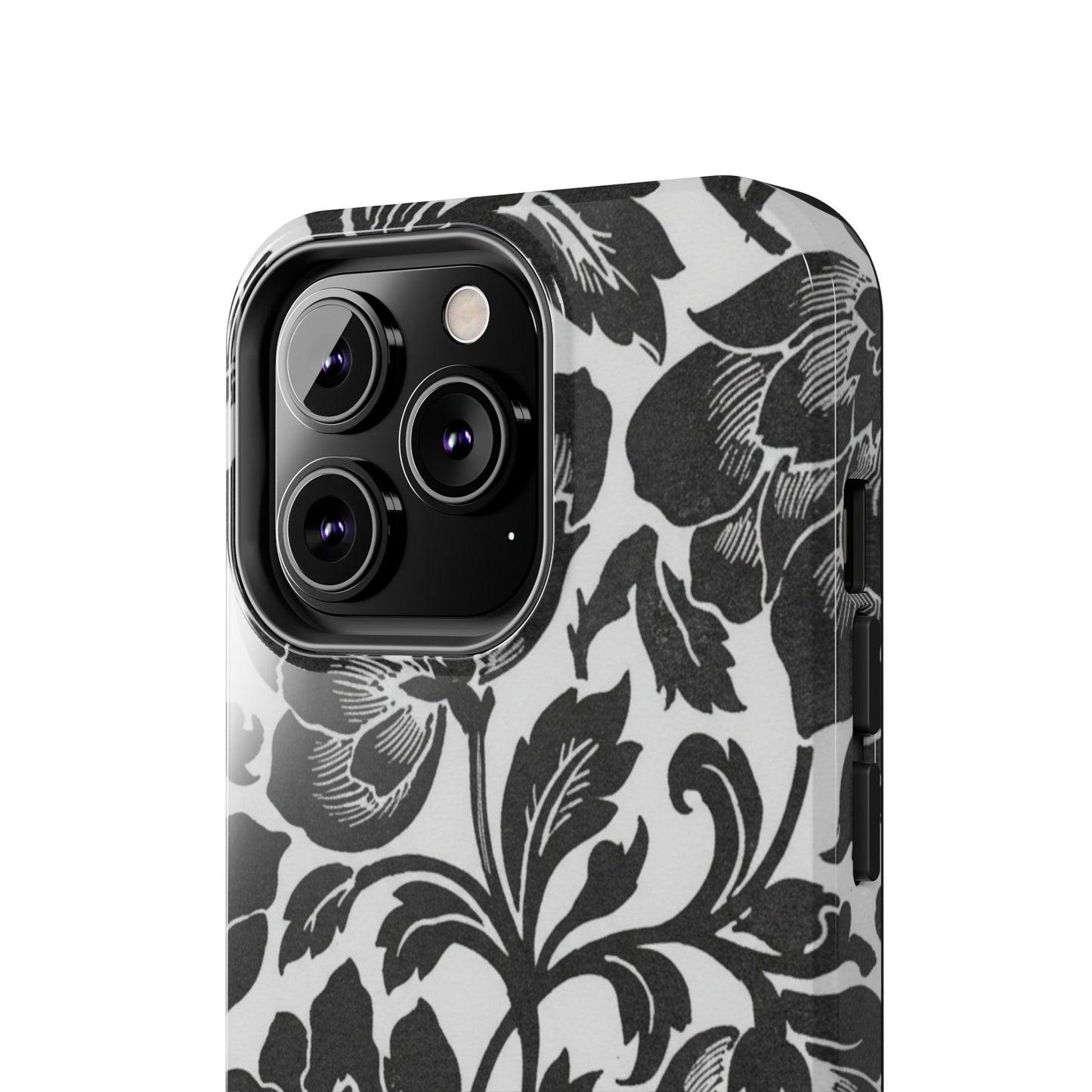 Tough Phone Case — Black & White Vintage Floral Protective Cover