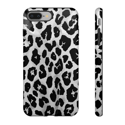 Leopard Print Tough Phone Case – Black & White Animal Pattern Protective Cover