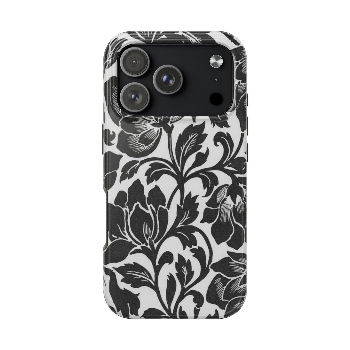 Tough Phone Case — Black & White Vintage Floral Protective Cover