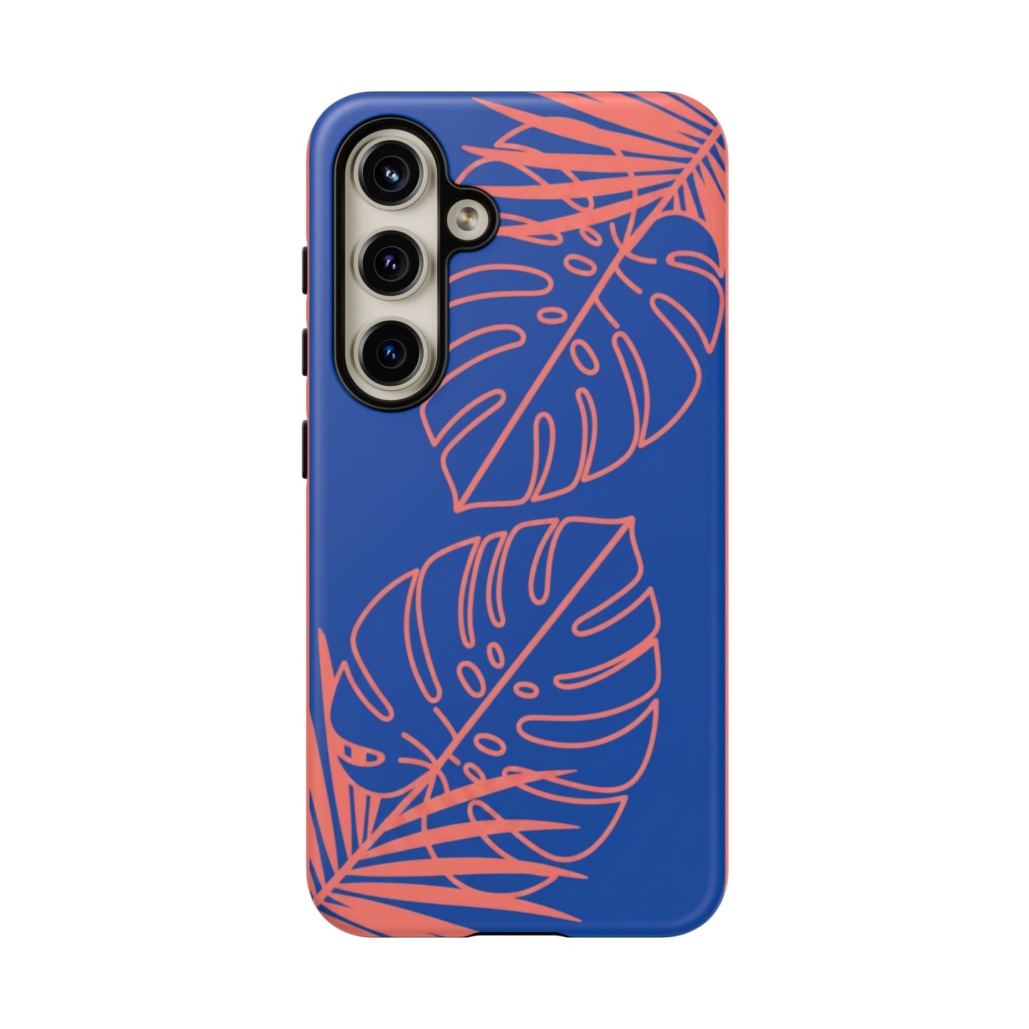 Tropical Monstera Phone Case — Blue & Coral Leaf Protective Cover