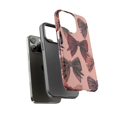 Bow Pattern Tough Phone Case — Pink Watercolor Bows Protective iPhone Cover