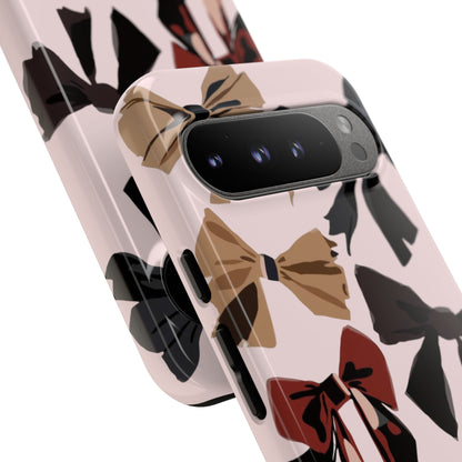 Bow Pattern Phone Case - Pink, Brown & Black Bows Protective Cover