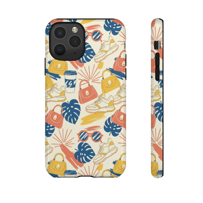 Tough Cases: Retro Summer Pattern Phone Case – Sunglasses, Sneakers & Tropical Leaves