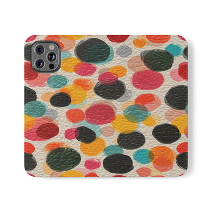 Colorful Confetti Dot Flip Phone Case — Retro Polka Wallet Cover