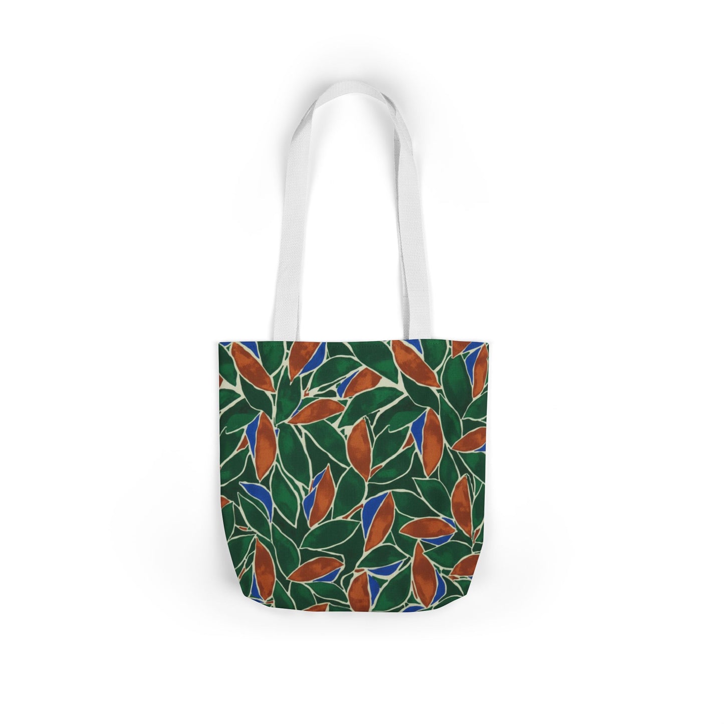Botanical Leaves Canvas Tote — Green & Rust Floral Pattern
