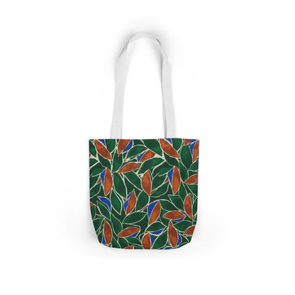 Botanical Leaves Canvas Tote — Green & Rust Floral Pattern