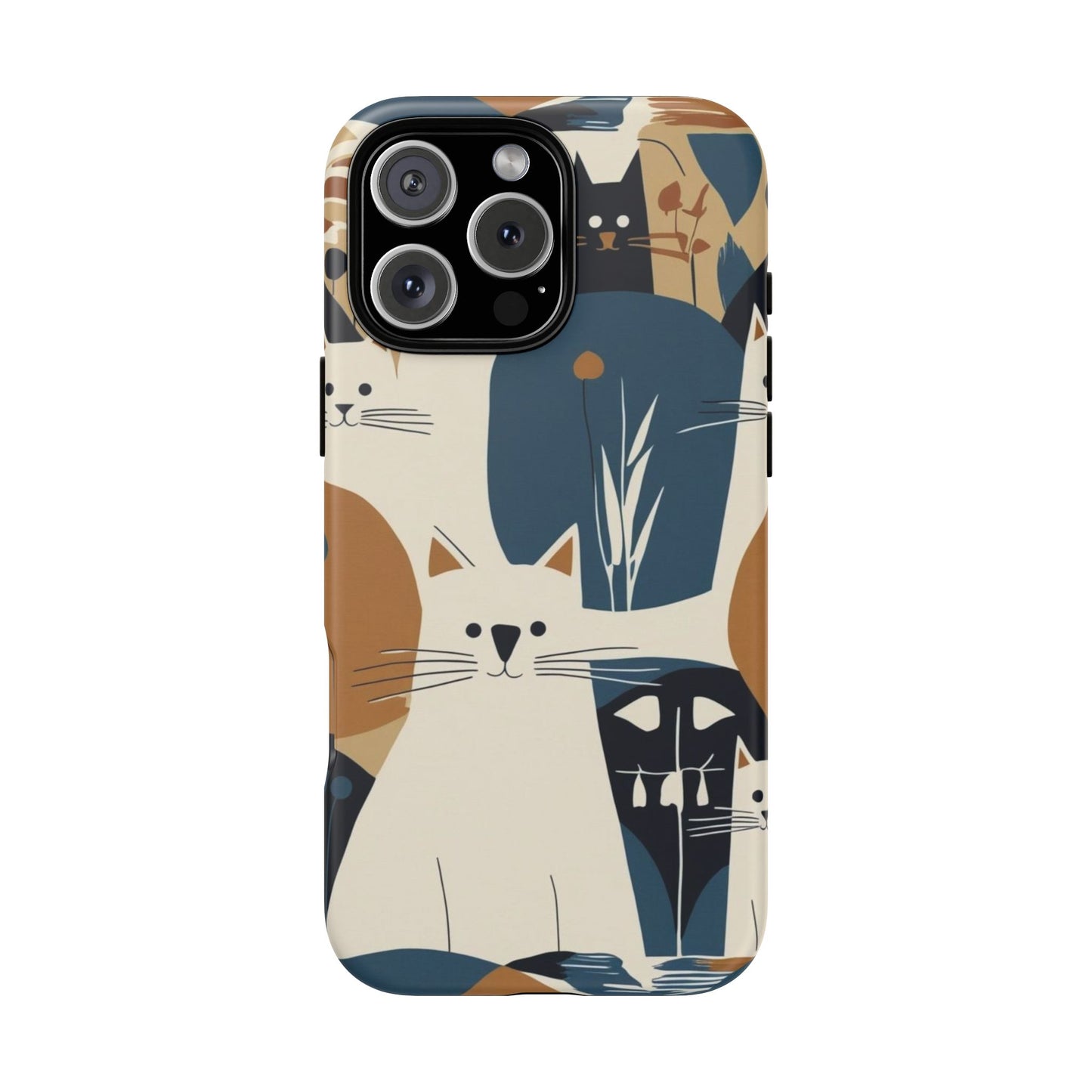 Cat Pattern Phone Case – Retro Abstract Cats Protective iPhone Cover