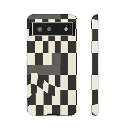 Checkerboard Wave Phone Case — Black & Cream Graphic Tough Case