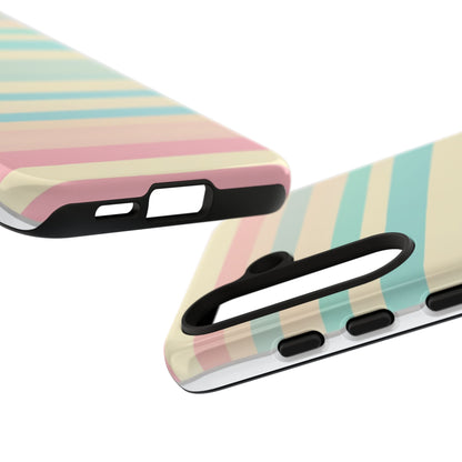 Pastel Striped Tough Phone Case – Protective Retro Rainbow Design