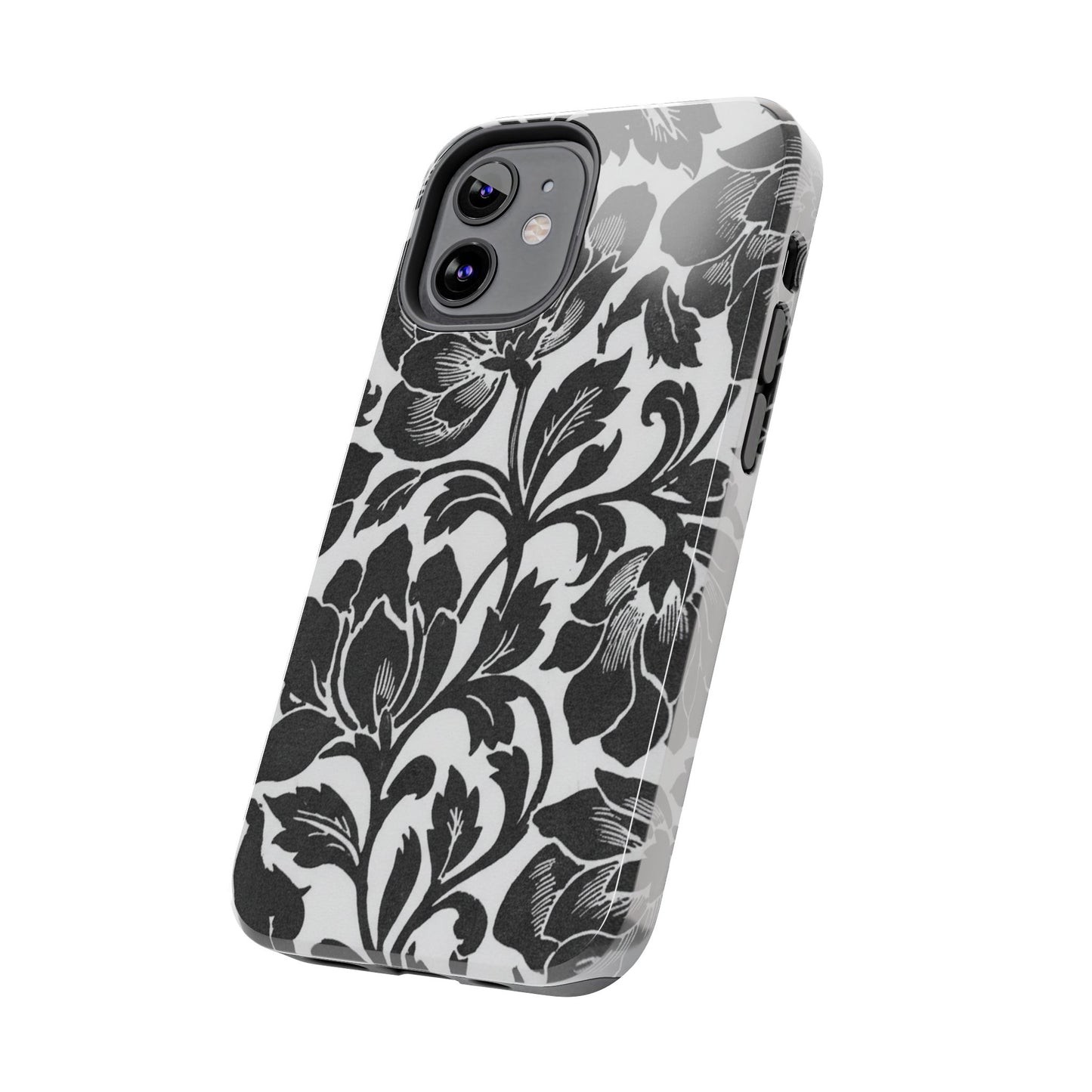 Tough Phone Case — Black & White Vintage Floral Protective Cover