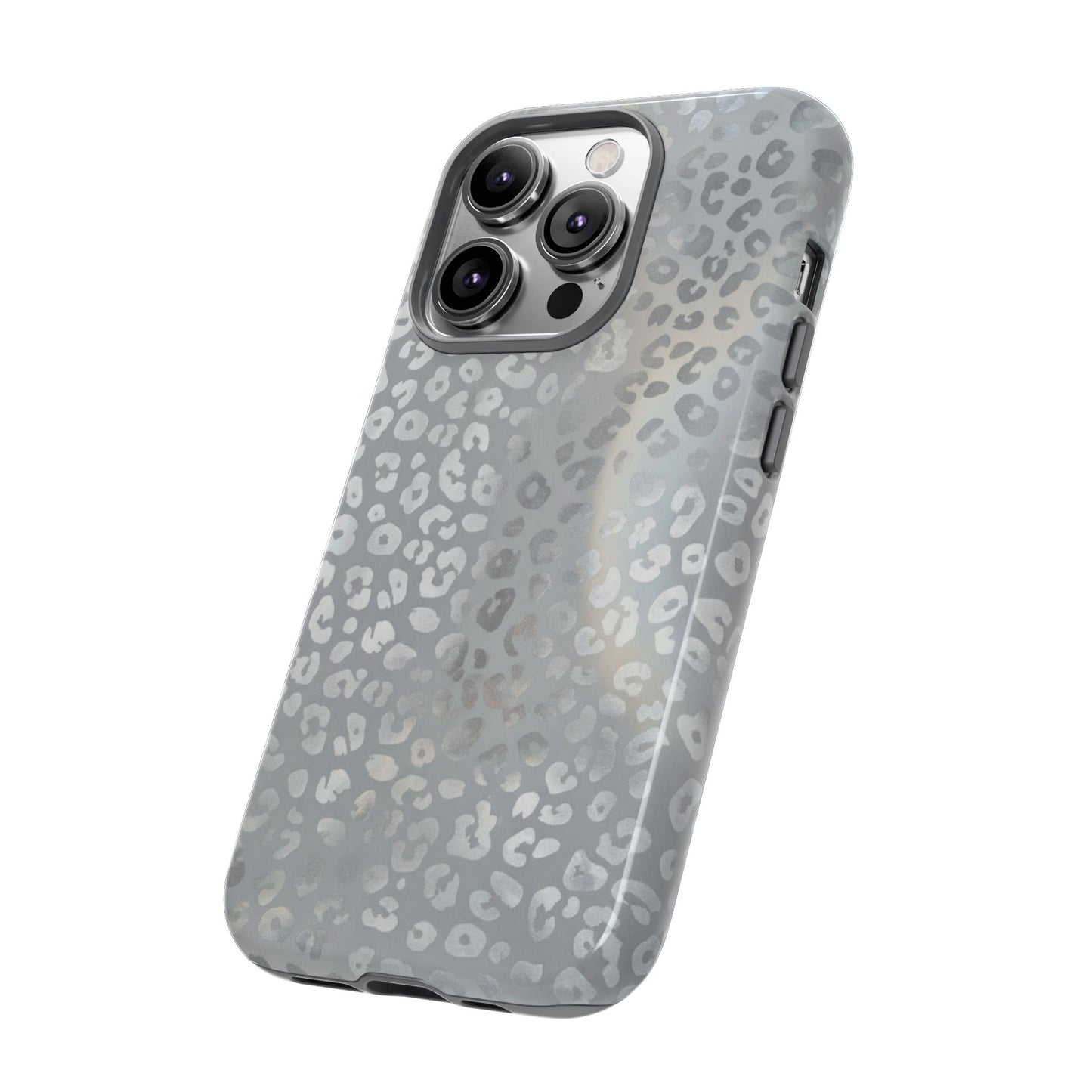 Grey Leopard Print Tough Phone Case — Durable Protective iPhone Cover