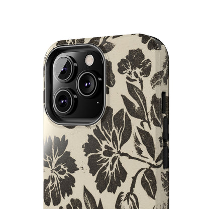 Floral Noir Tough Phone Case — Black Vintage Flower Protective Cover