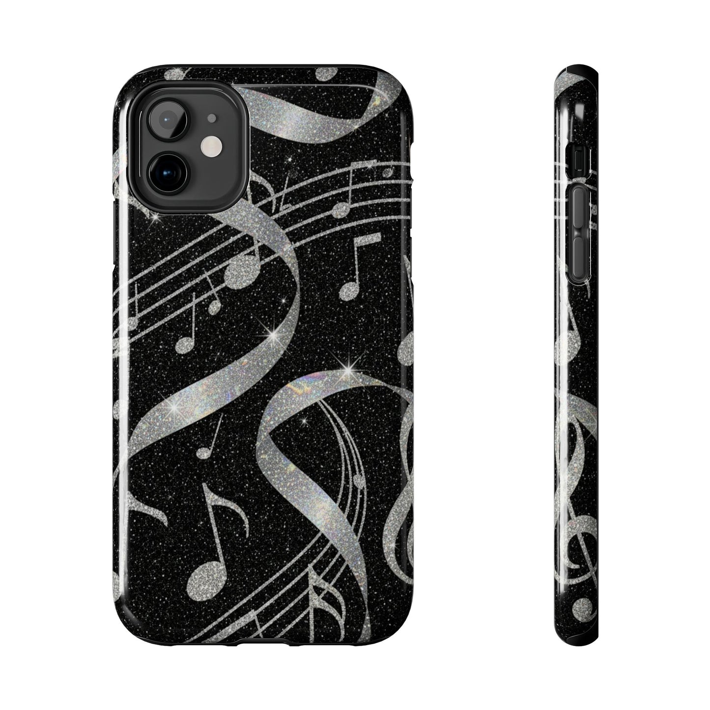 Musical Notes Tough Phone Case – Glitter Black Musician Phone Cover