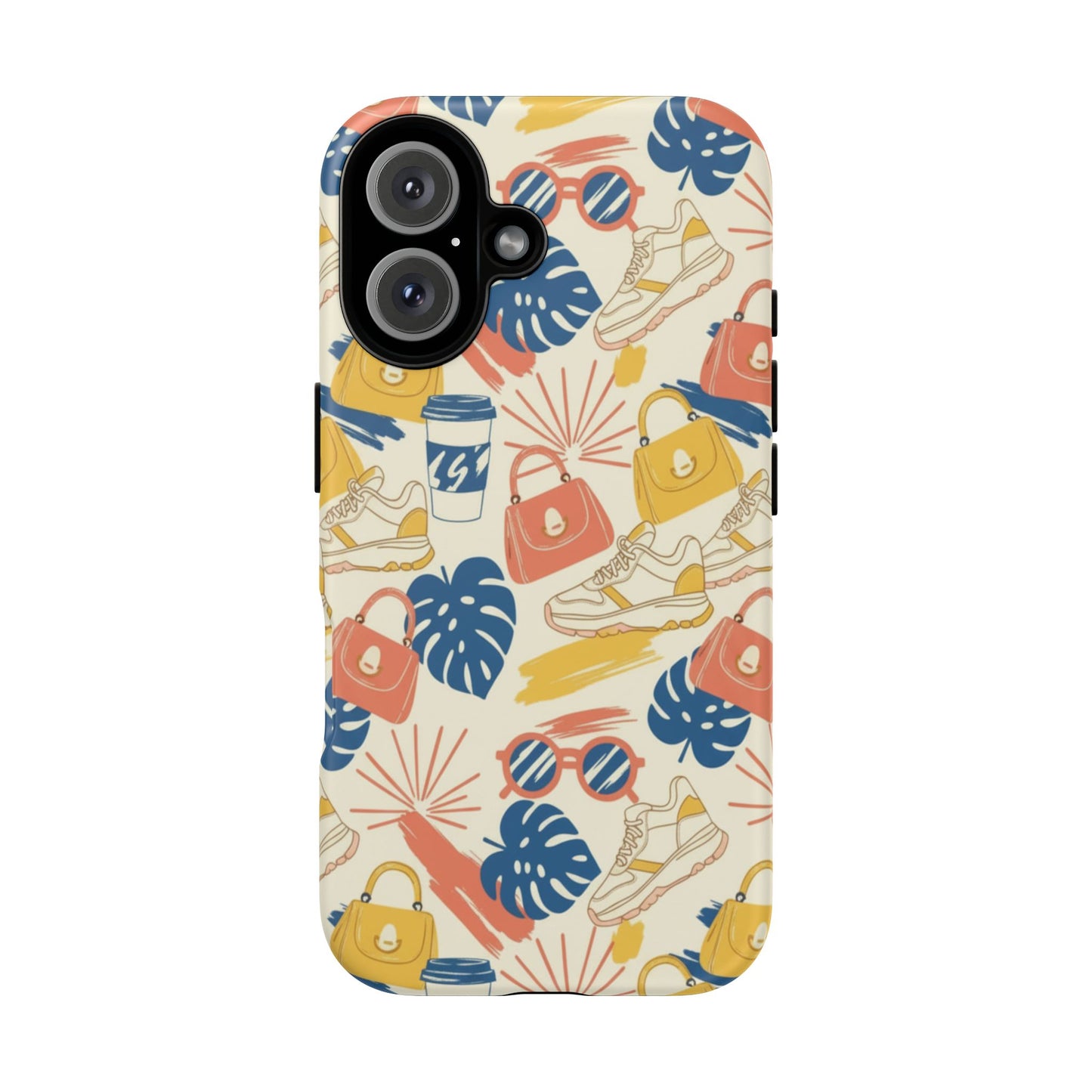 Tough Cases: Retro Summer Pattern Phone Case – Sunglasses, Sneakers & Tropical Leaves