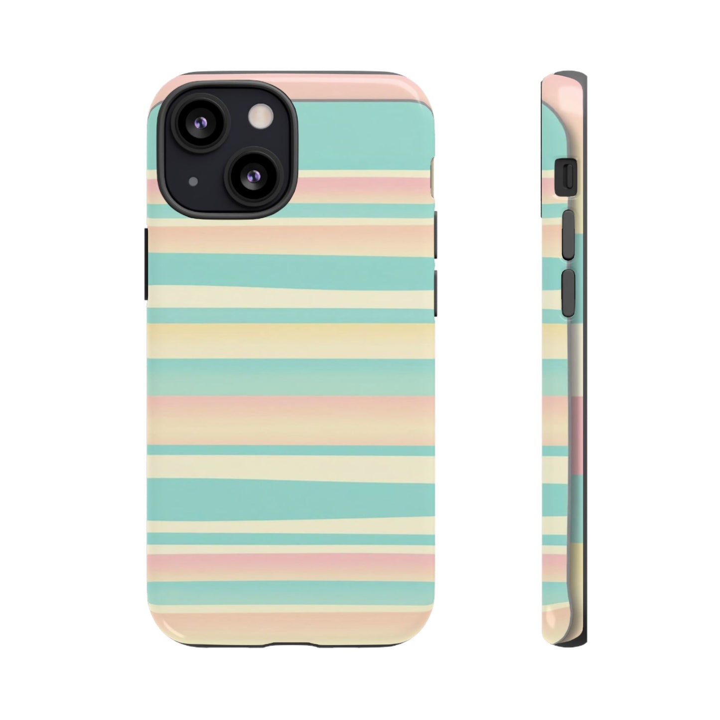 Pastel Striped Tough Phone Case — Mint, Peach & Cream Protective Cover