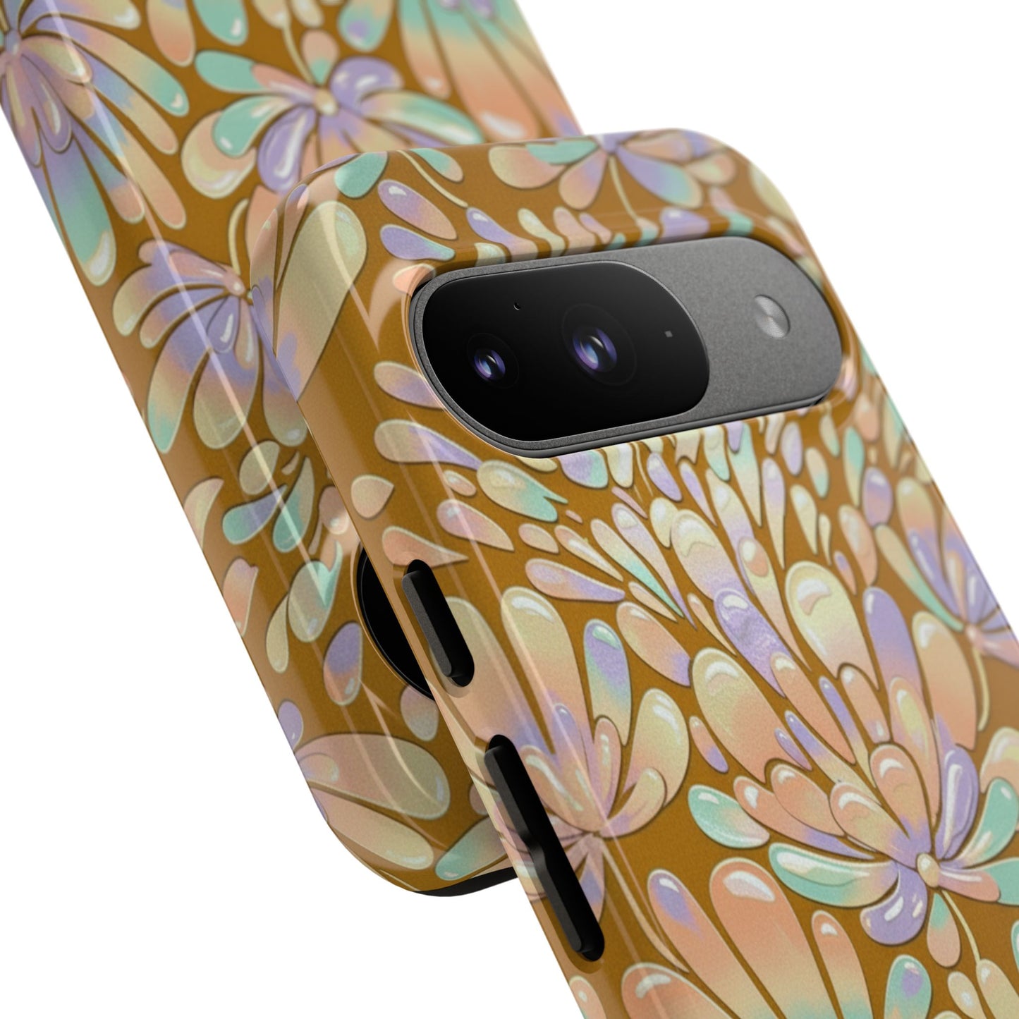 Floral Burst Tough Phone Case – Gold Pastel Botanical Protection