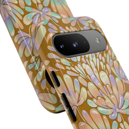 Floral Burst Tough Phone Case – Gold Pastel Botanical Protection