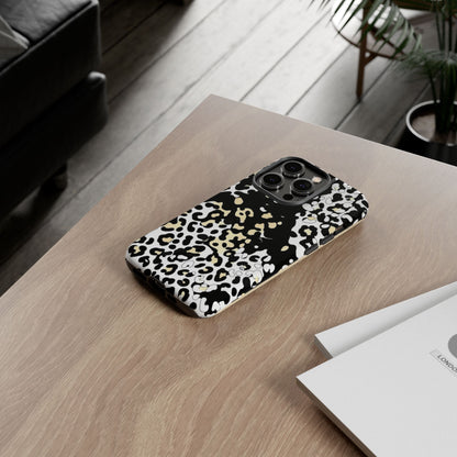 Leopard Splash Tough Phone Case — Black & Cream Animal Print Protective Cover