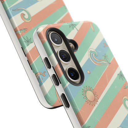 Surf Stripe Tough Phone Case — Retro Beach Waves Pattern