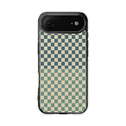 Clear Magnetic Phone Case — Vintage Green Checkerboard Protective Cover