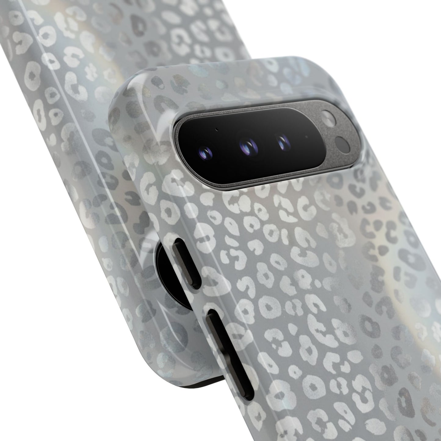 Grey Leopard Print Tough Phone Case — Durable Protective iPhone Cover