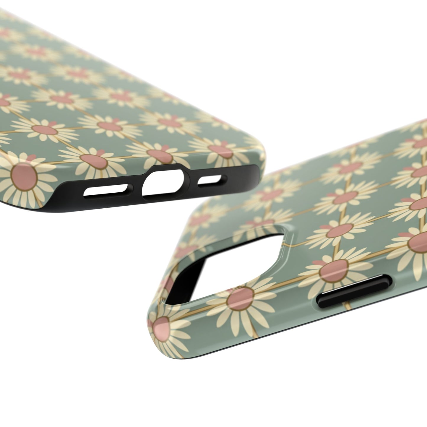 Daisy Pattern Tough Phone Case — Retro Floral Protective Cover