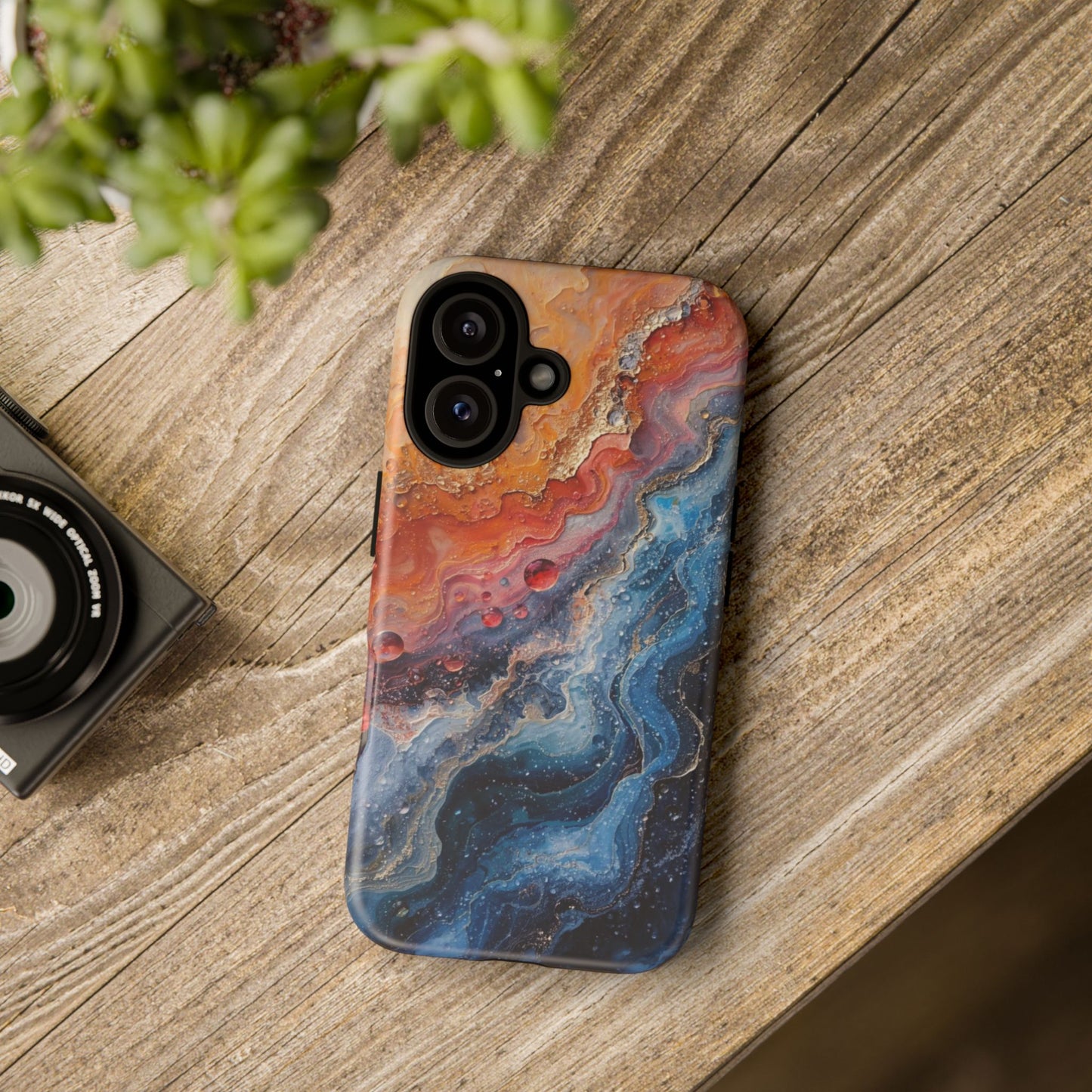 Marbled Galaxy Tough Phone Case — Abstract Blue & Coral Protective Cover