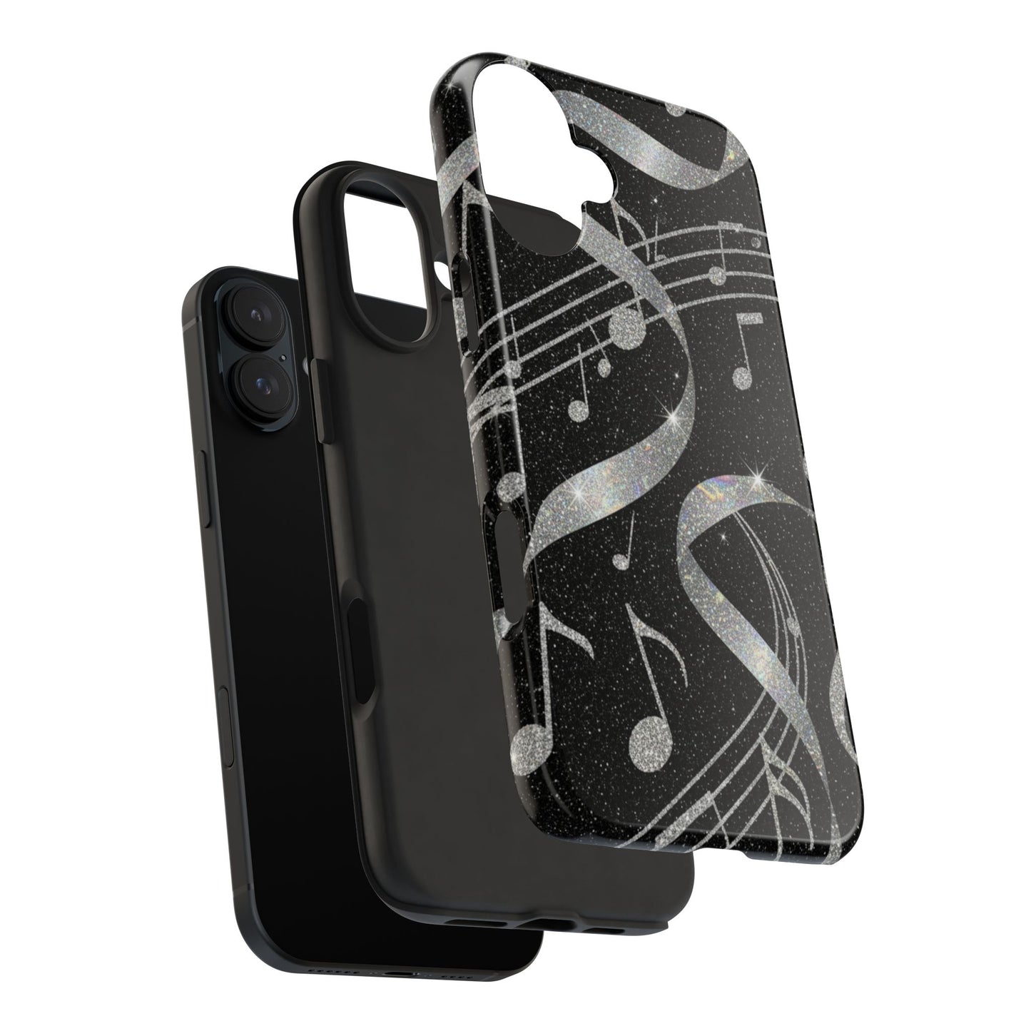 Musical Notes Tough Phone Case – Glitter Black Musician Phone Cover