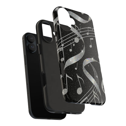 Musical Notes Tough Phone Case – Glitter Black Musician Phone Cover