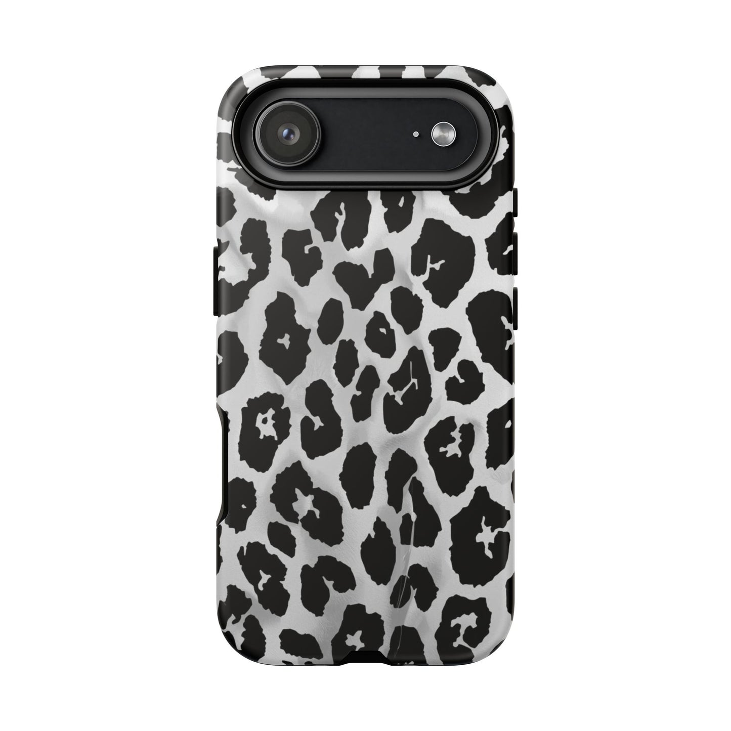 Leopard Print Tough Phone Case – Black & White Animal Pattern Protective Cover