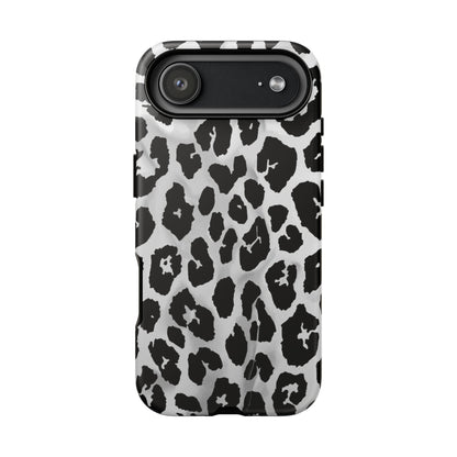 Leopard Print Tough Phone Case – Black & White Animal Pattern Protective Cover