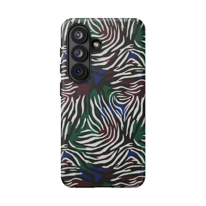 Zebra Camo Tough Phone Case – Green & Blue Animal Print Protective Cover
