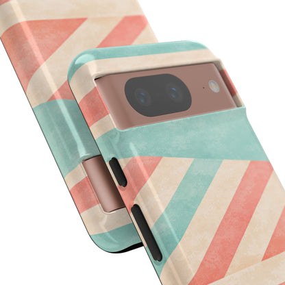 Pastel Stripes Tough Phone Case – Retro Coral & Teal Protective Cover