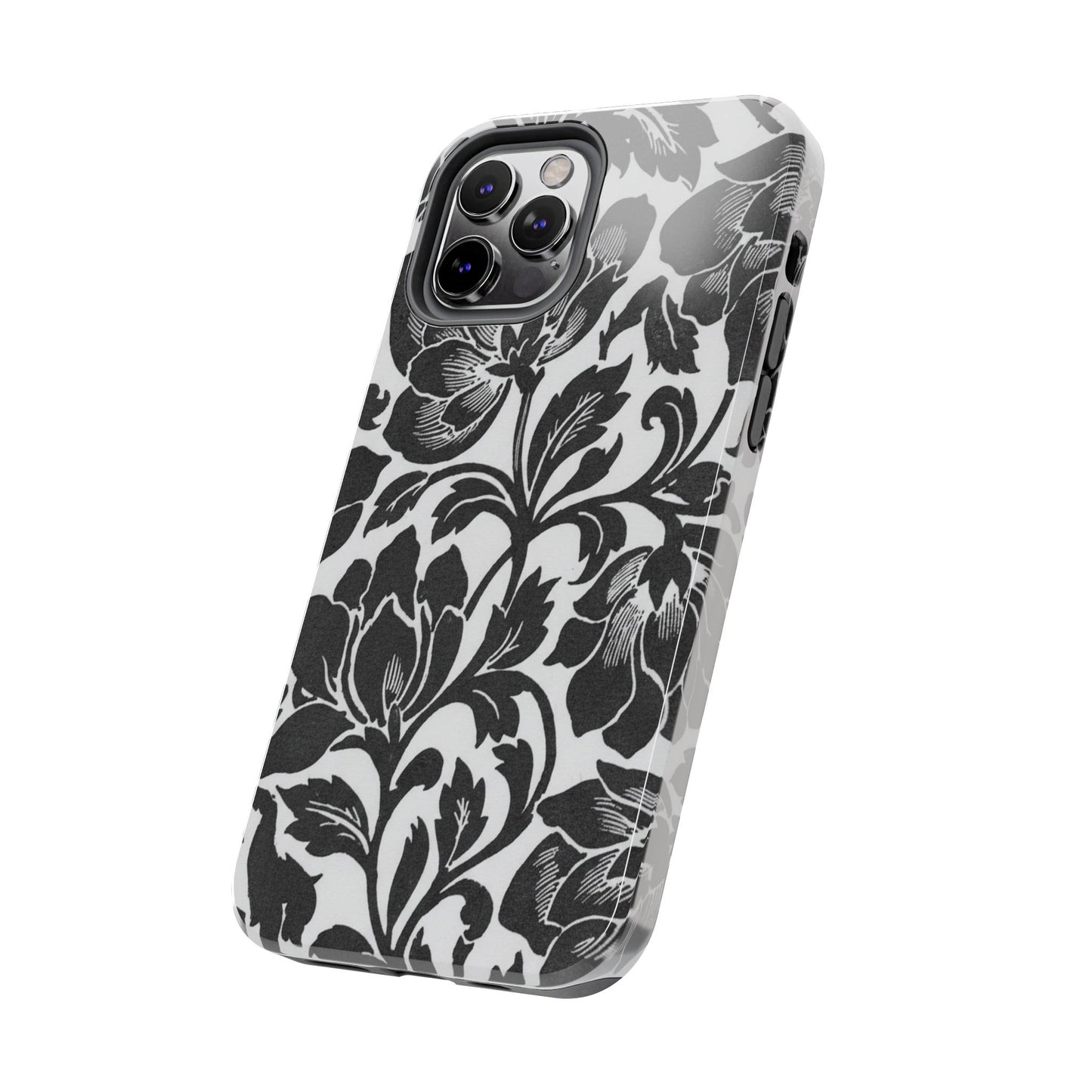 Tough Phone Case — Black & White Vintage Floral Protective Cover