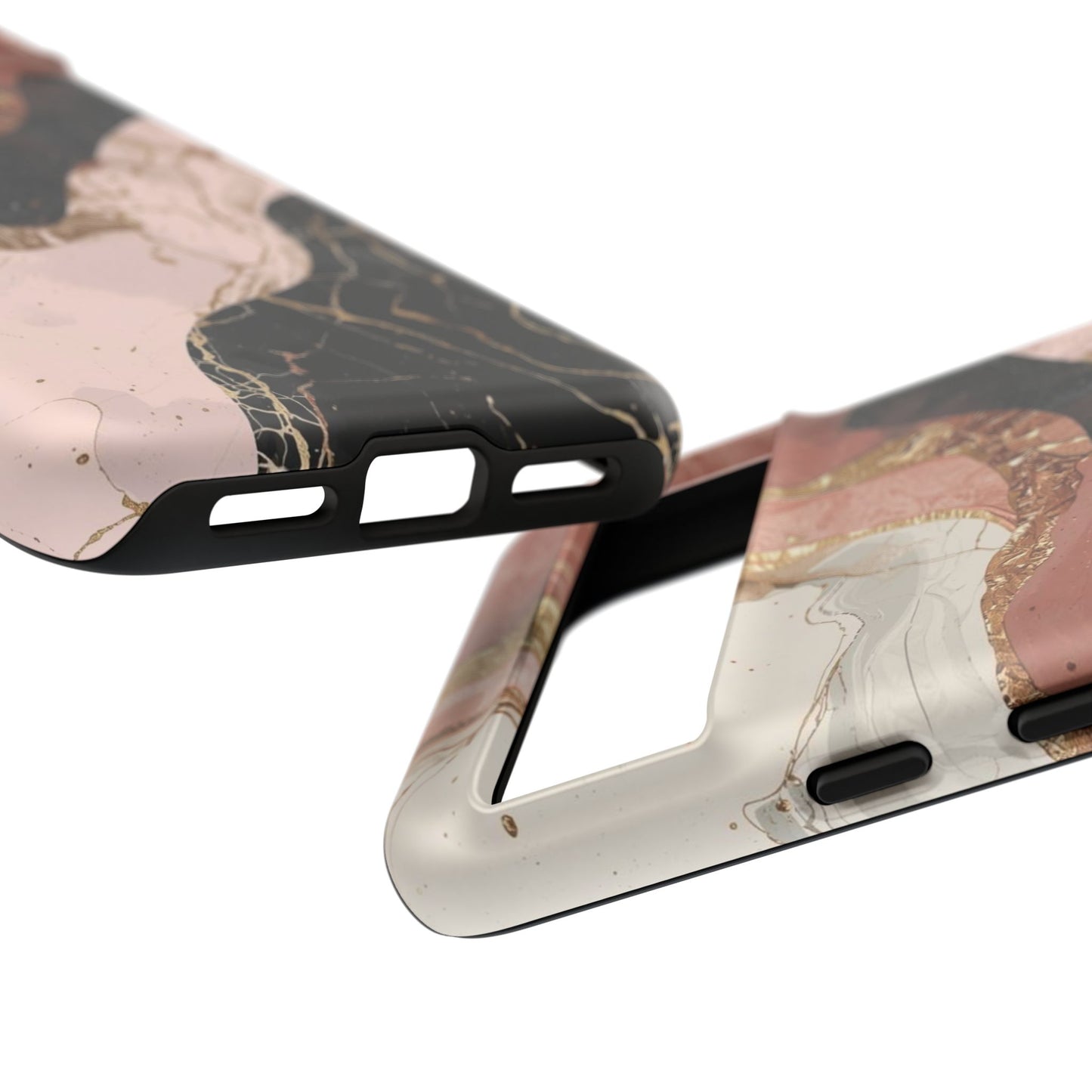 Marbled Rose Gold Phone Case — Abstract Pink & Black Protective Tough Case