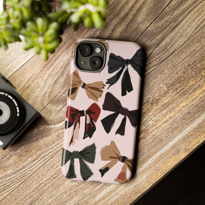 Bow Pattern Phone Case - Pink, Brown & Black Bows Protective Cover