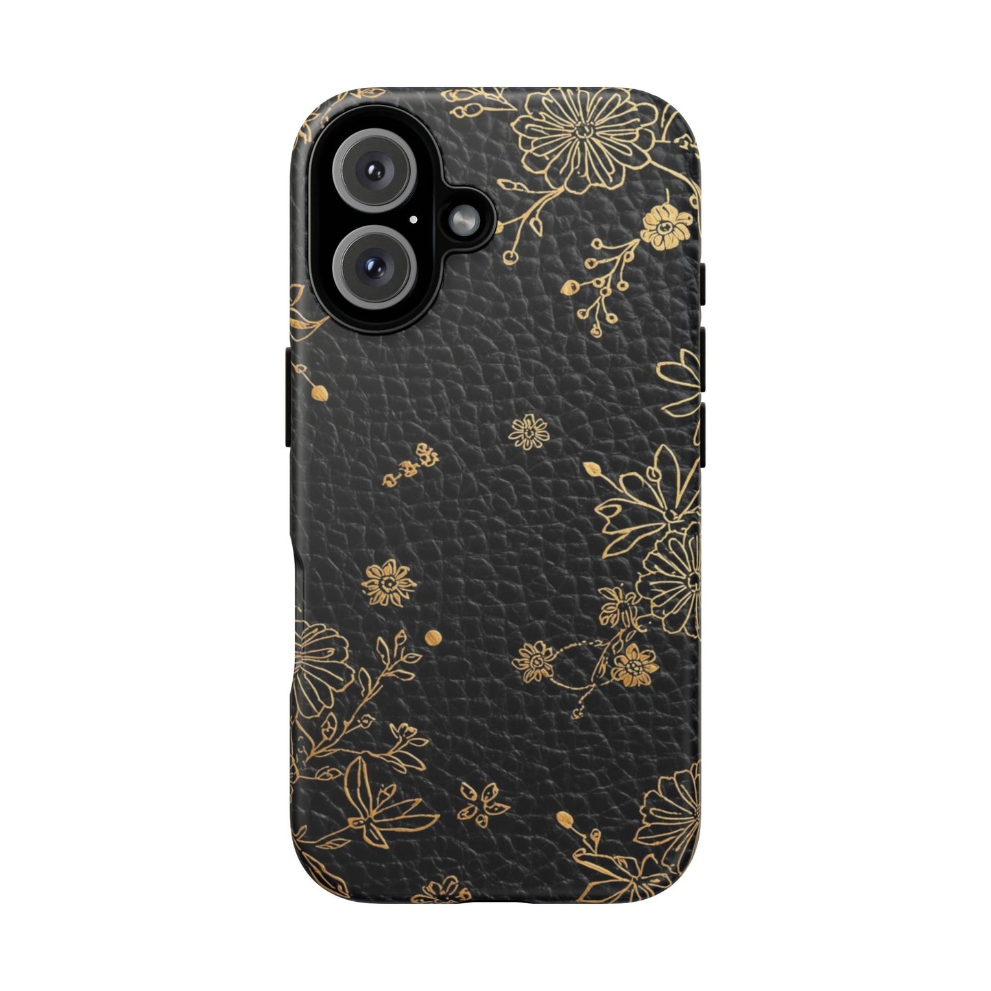 Floral Gold Foil Leather Texture Tough Phone Case